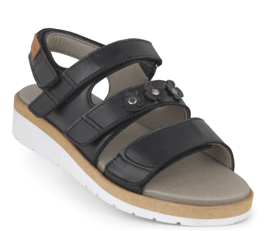 New Feet 3 Remme Sort Sandal Glat Læder