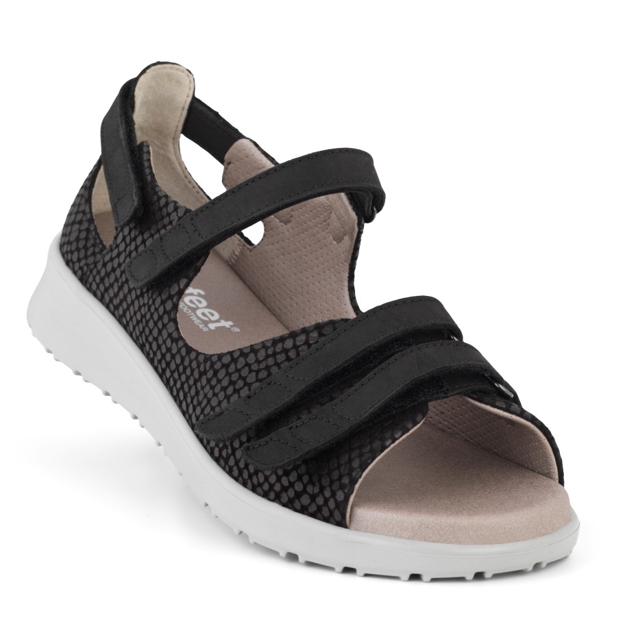 New Feet Sort Sandal med Hælkappe