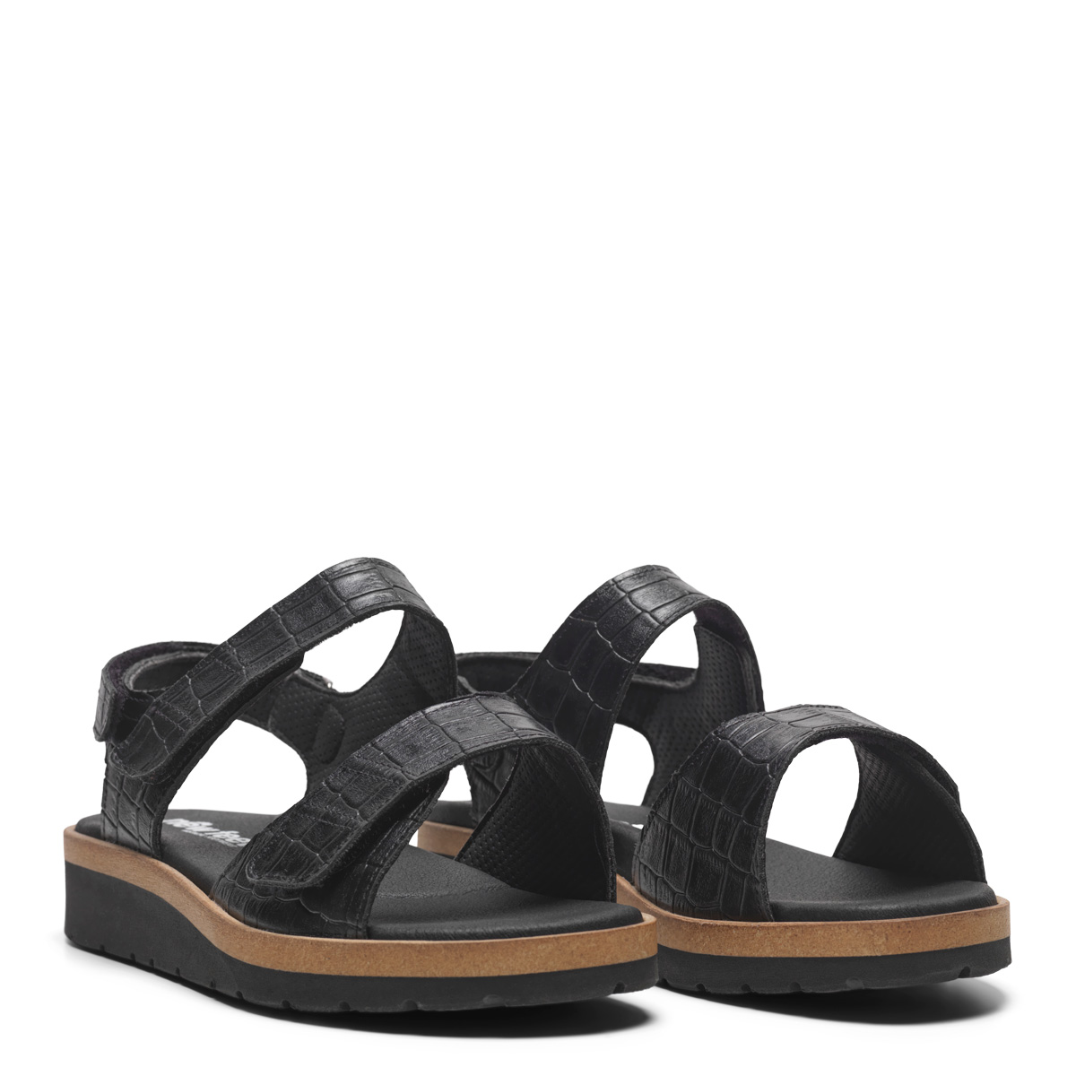 New Feet Sandal Sort Kalveskind Med Præg