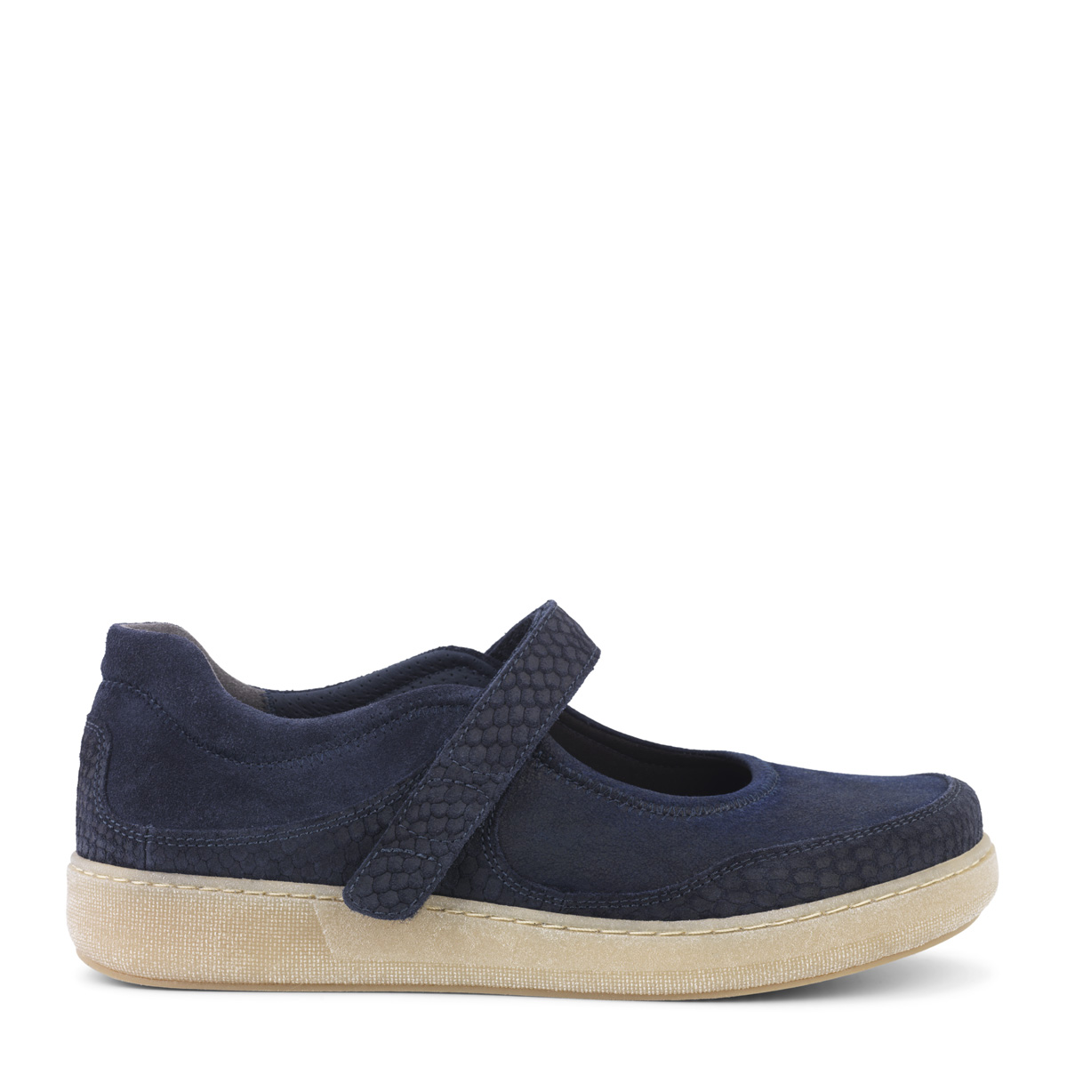 New Feet Blå Kalveskindssko Med Velcrorem