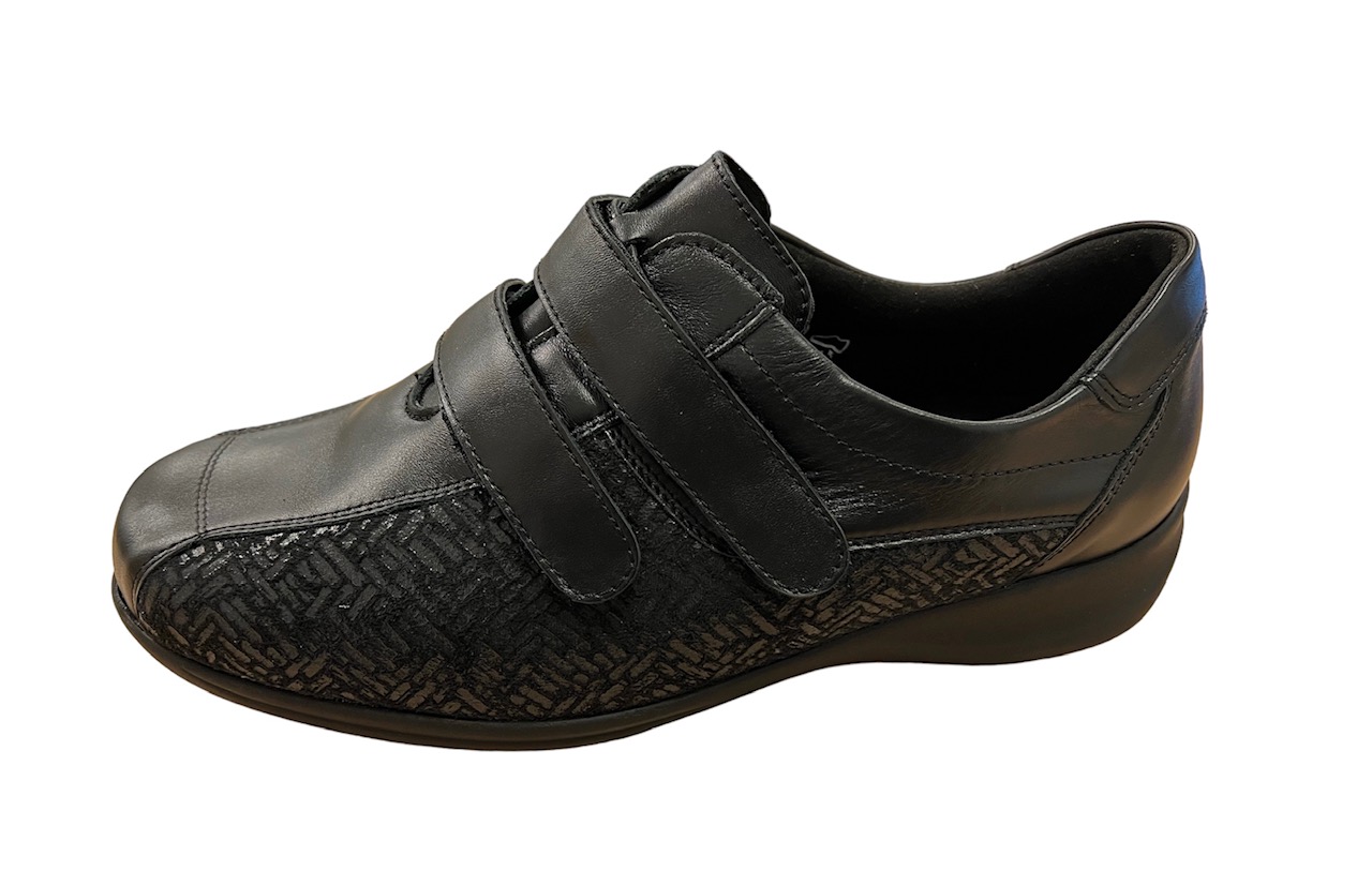 Waldläufer Sort Sko Velcro Og Stretch
