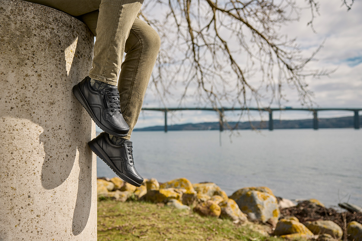 New Feet Sort Sko Glat Læder Og Stretch - Billede 5