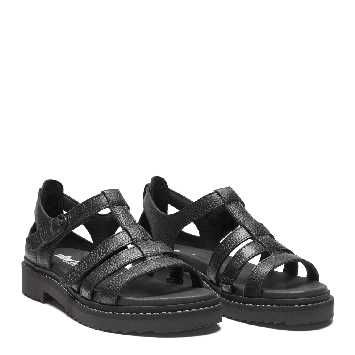 New Feet Sort Sandal Glat Læder Med Hælkappe