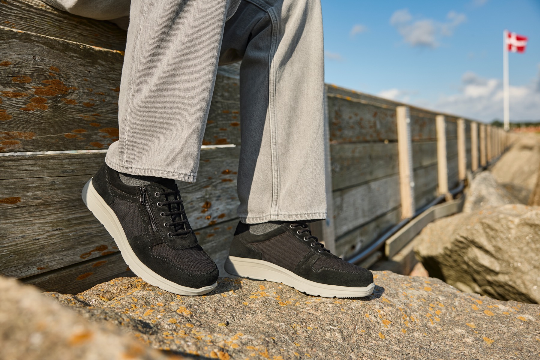New Feet Herresko Sort Mesh/Læder