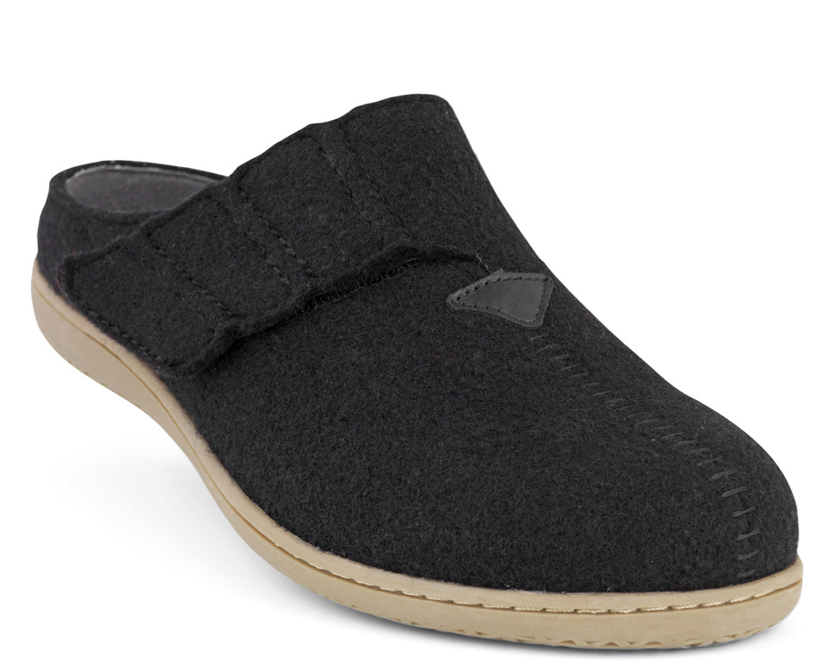 New Feet Sort Uld Hjemmesko Med Filt