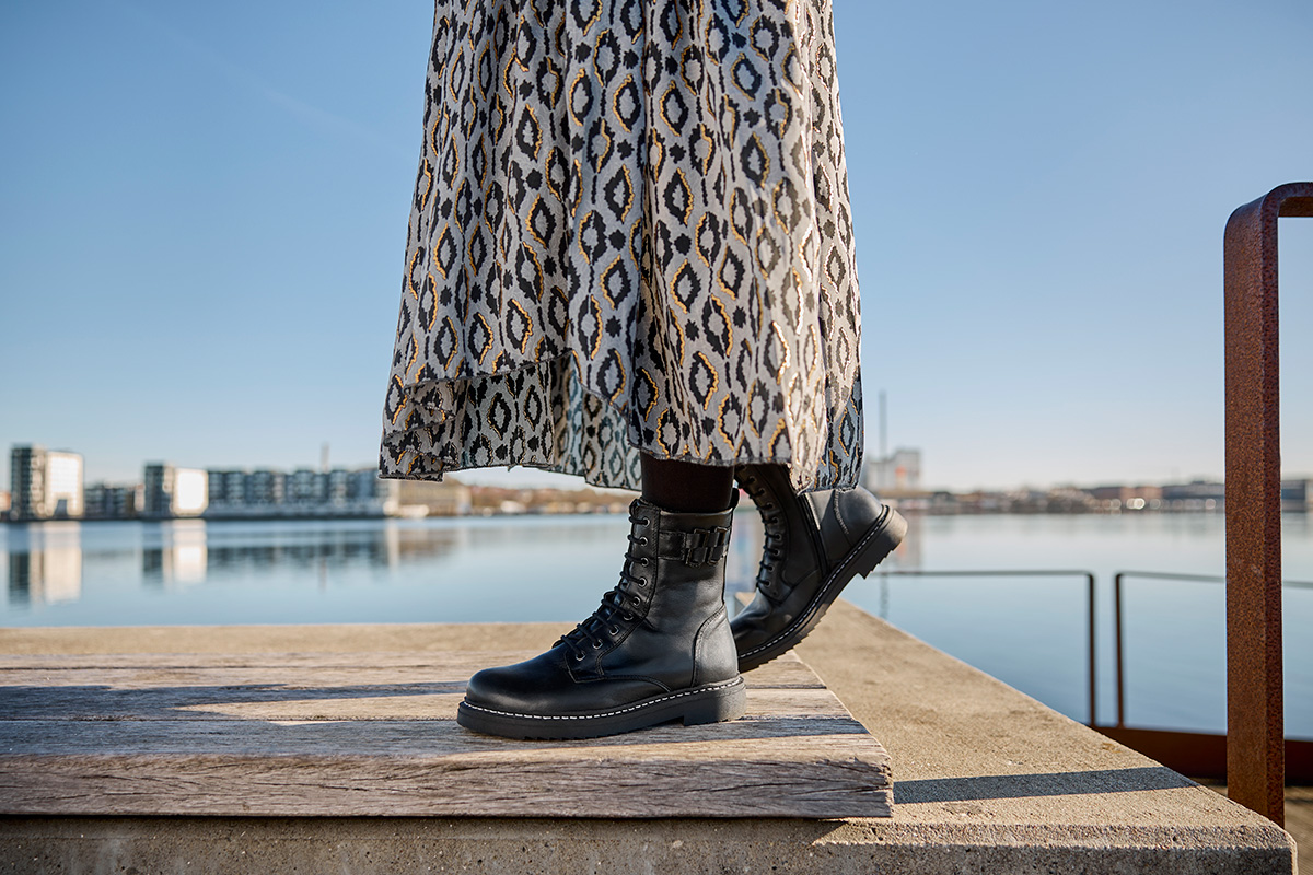 New Feet Sort Støvle Med lynlås/Snørrebånd - Billede 6