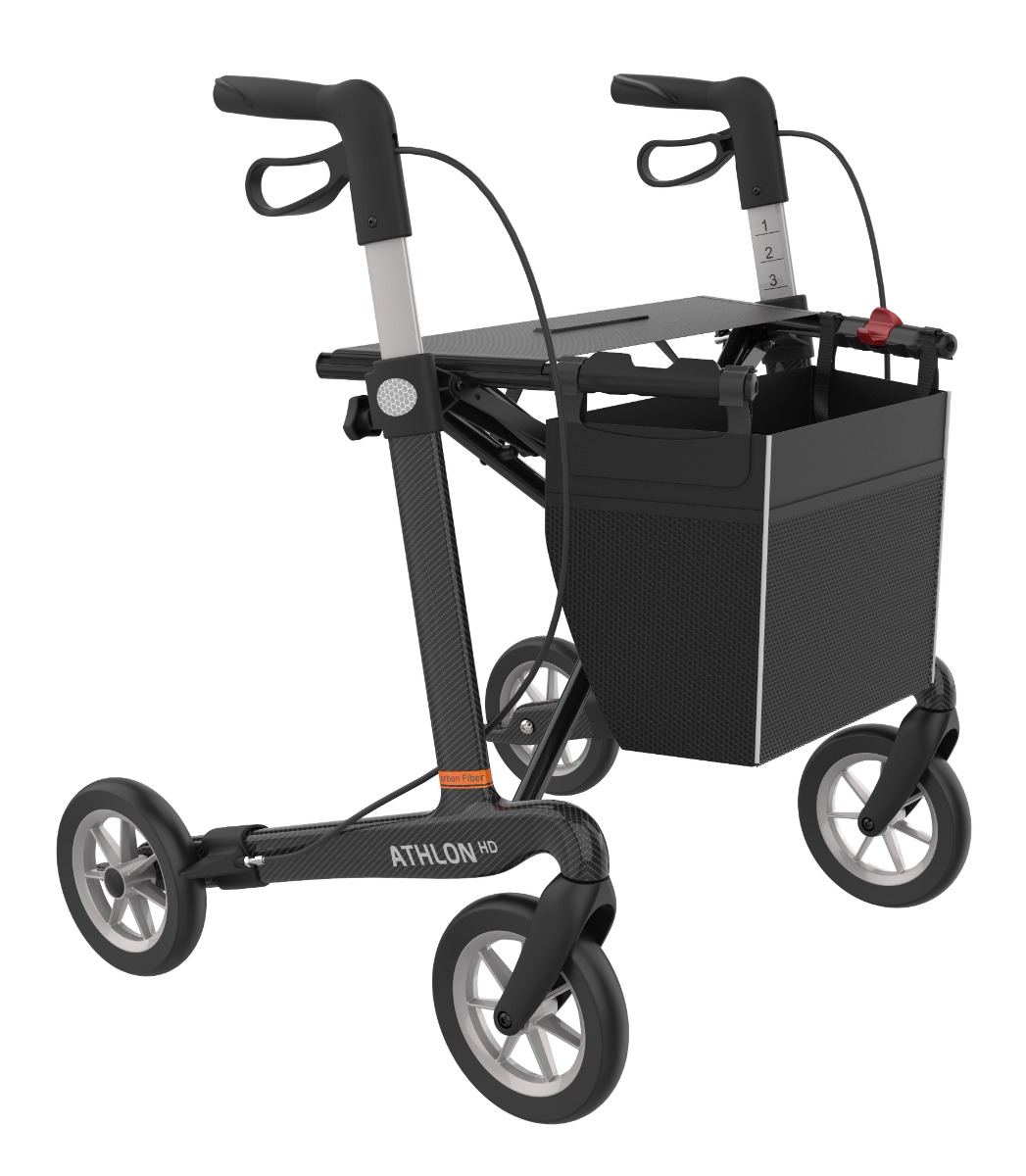Rollator Athlon HD Bred Kulfiber Sort m/soft hjul