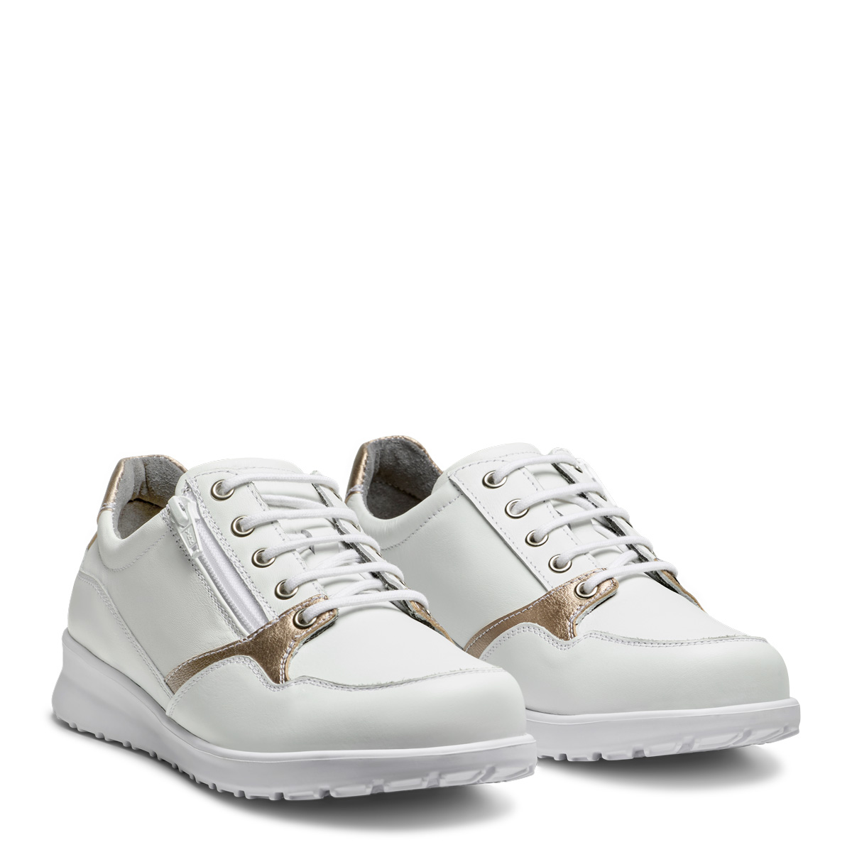 New Feet Damesko Med Snøre og Lynlås Hvid Læder