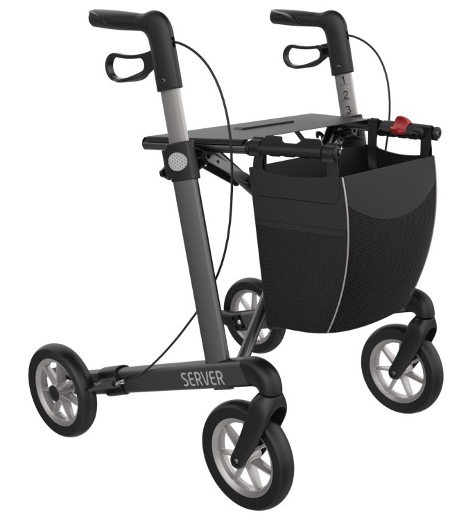 1-server_with_soft_wheels_sobergrey_-_front_right UDGÅET Rollator Server Grå Med Soft Hjul - Billede 1