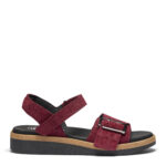 New Feet Damesandal med velcro og spænde, Ruskind, Vinrød - Billede 2