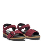 New Feet Damesandal med velcro og spænde, Ruskind, Vinrød