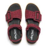 New Feet Damesandal med velcro og spænde, Ruskind, Vinrød - Billede 3