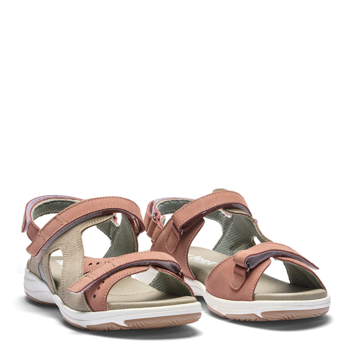 211-19-1526-b New Feet Damesandal med velcro, Nubuck, Rose - Billede 1