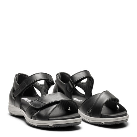 New Feet Sort Læder Sandal Med hælkappe