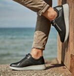 New Feet  Sort Læder Sko Med Stretch - Billede 2