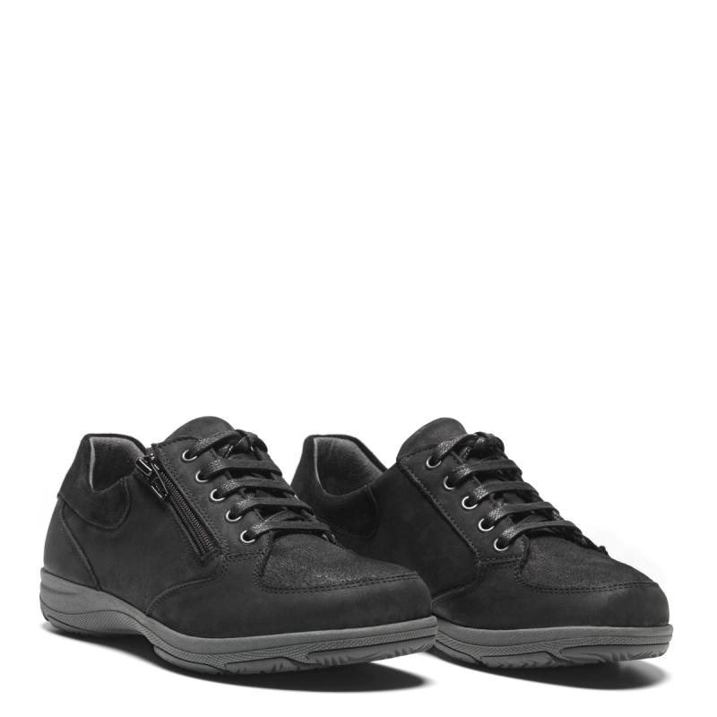 212-33-1510-b New Feet Sort Nubuck Sko m/ lynlås - Billede 1