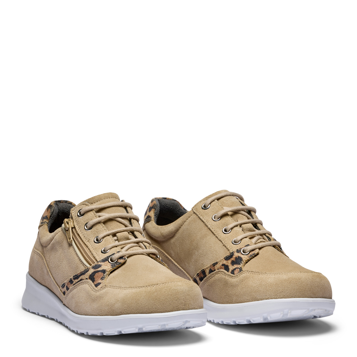 261-14-1735-b New Feet Damesko Med Snøre og Lynlås Ruskind Sand - Billede 1