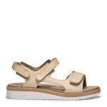 New Feet Damesandal med velcro og glat læder, Sand - Billede 2