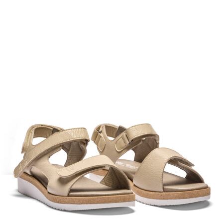 New Feet Damesandal med velcro og glat læder, Sand