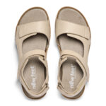 New Feet Damesandal med velcro og glat læder, Sand - Billede 3