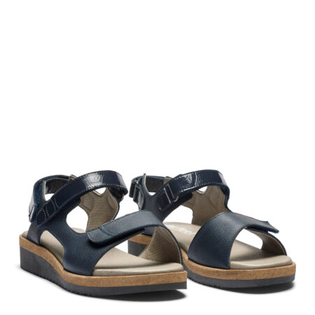 New Feet Damesandal med velcro og glat læder, Mørkeblå