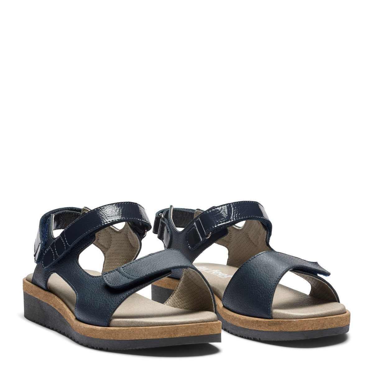 261-19-140-b New Feet Damesandal med velcro og glat læder, Mørkeblå - Billede 1