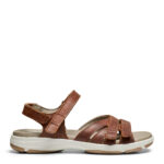 New Feet Damesandal med velcroremme, Glat læder, Brun - Billede 3