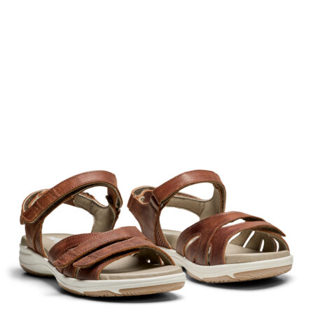 New Feet Damesandal med velcroremme, Glat læder, Brun