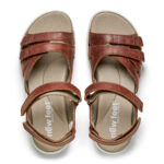 New Feet Damesandal med velcroremme, Glat læder, Brun - Billede 2
