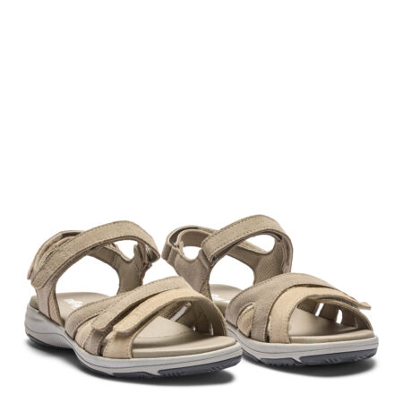 New Feet Damesandal med velcroremme, Ruskind, Sand