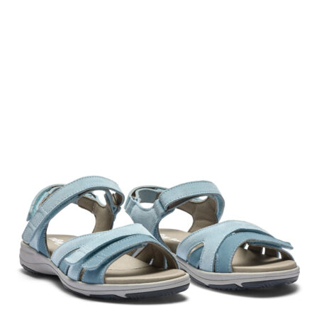 New Feet Damesandal med velcroremme, Ruskind, Blå