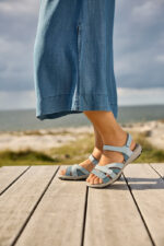New Feet Damesandal med velcroremme, Ruskind, Blå - Billede 6