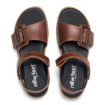 New Feet Damesandal med velcro og spænde, glat læder, Brun - Billede 3