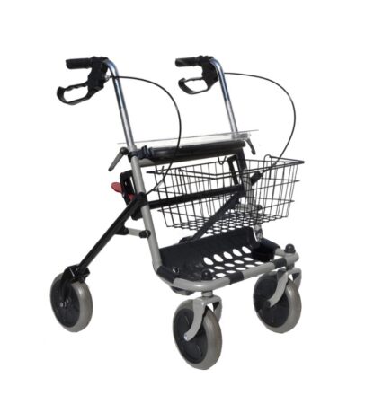 Rollator med stokkeholder og kurv