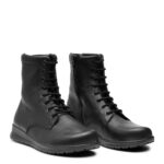 New Feet Sort Læder Støvle Med Lynlås
