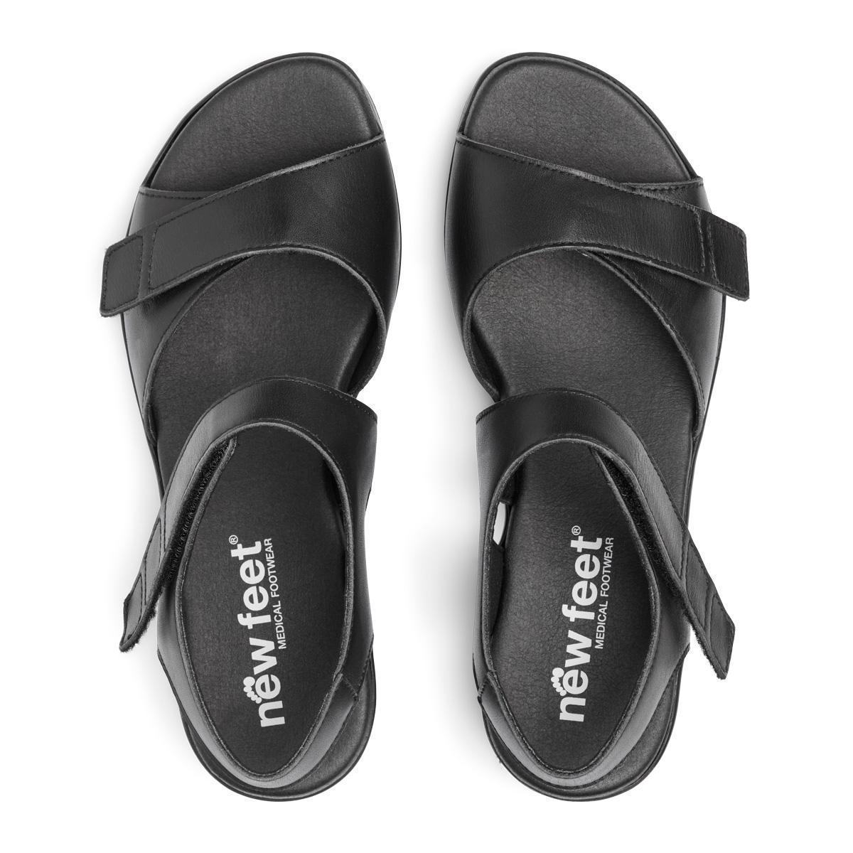 New Feet Sort Sandal med 2 Velcroremme - Billede 3