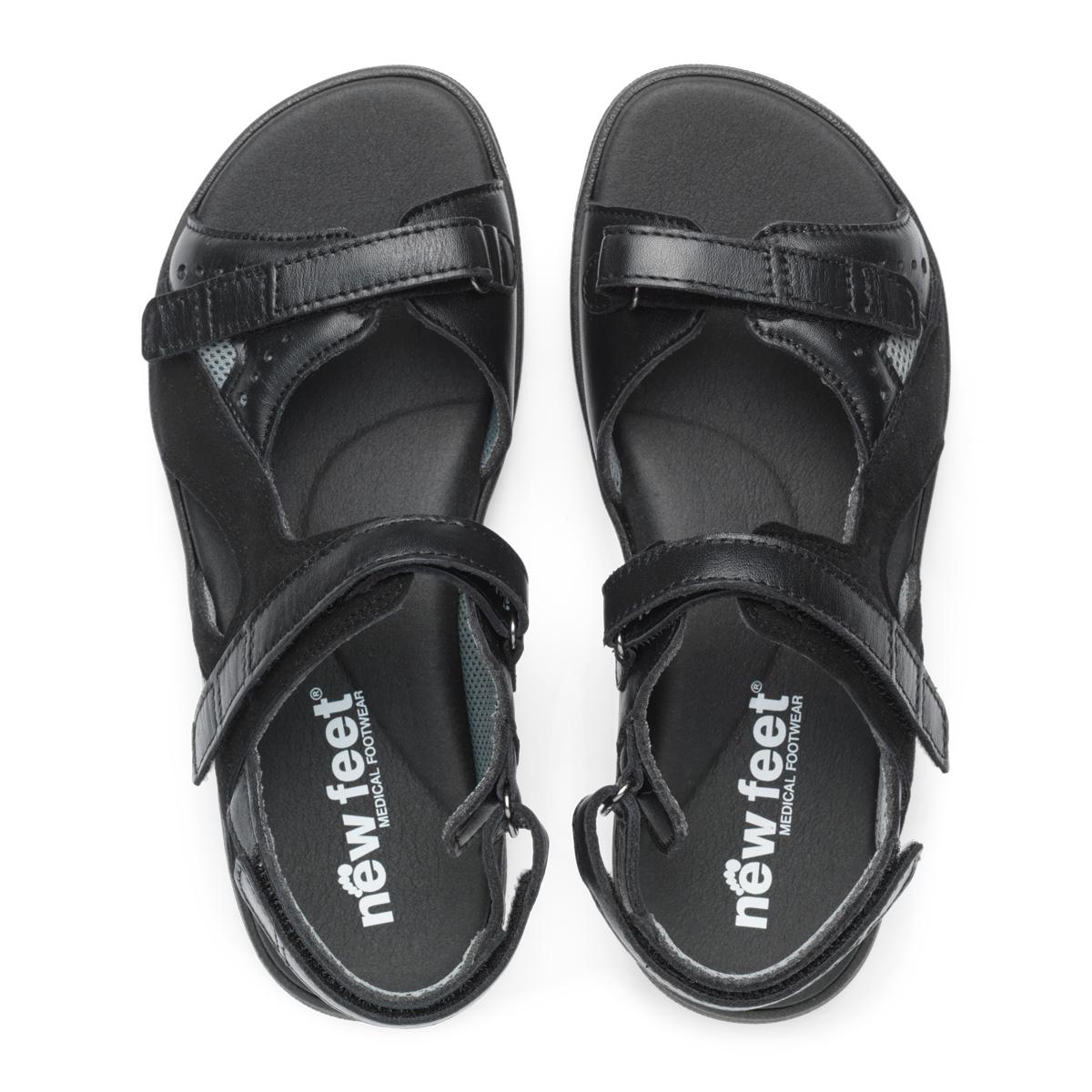 New Feet sort Sandal med 3 velcroremme - Billede 3
