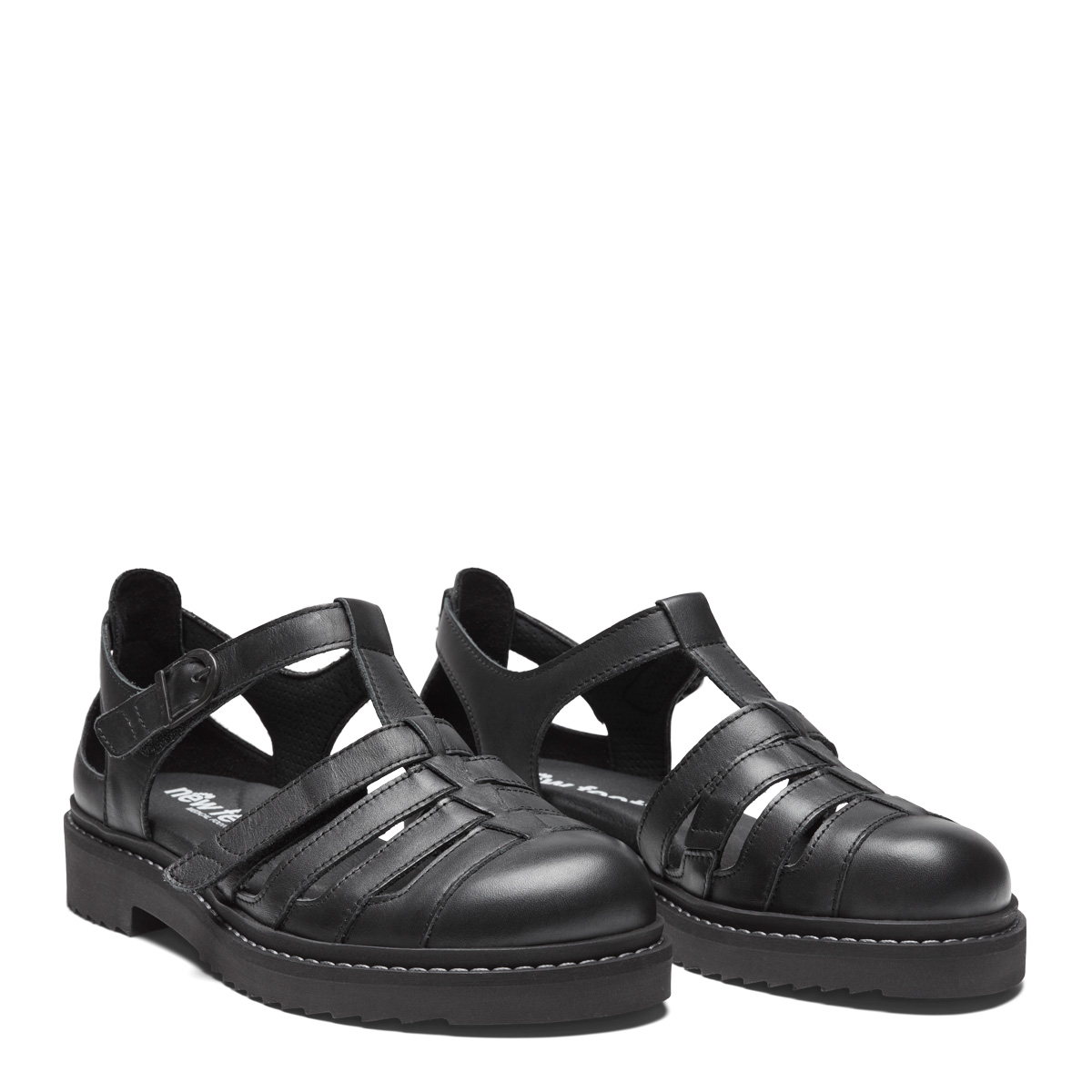 new_feet_sort_sko_glat_l_der New Feet Sort Sandalsko Med Glat Læder - Billede 1