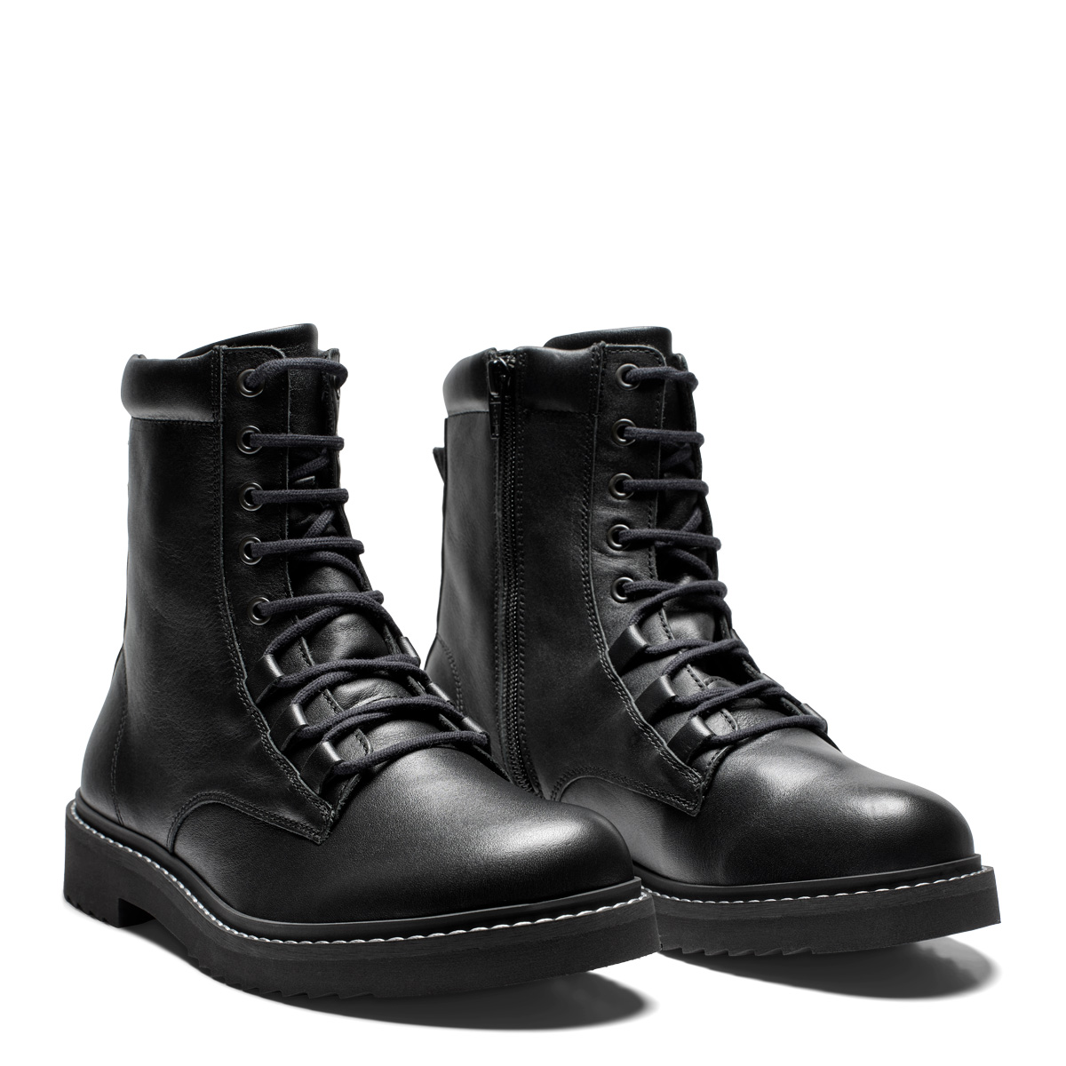 New Feet Sort Støvle Glat Læder Lynlys - Billede 2