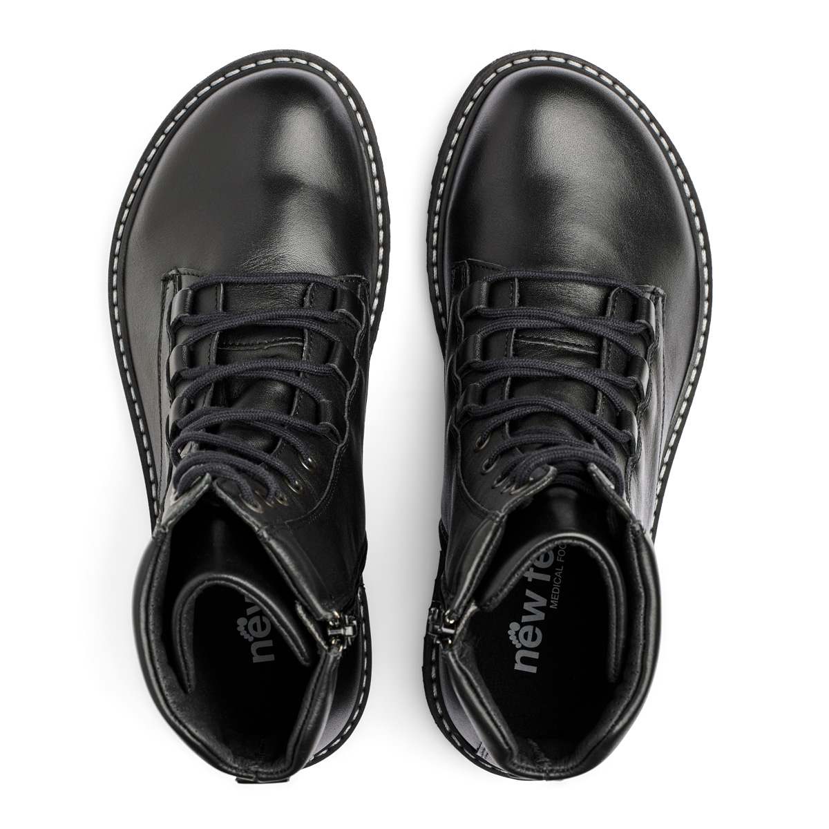 New Feet Sort Støvle Glat Læder Lynlys - Billede 4