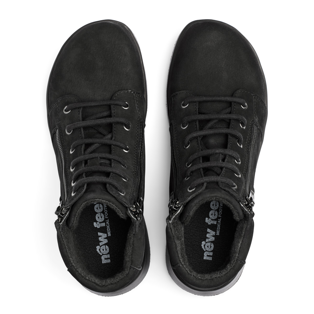 New Feet Sort Støvle Nubuck Læder Lynlås - Billede 4