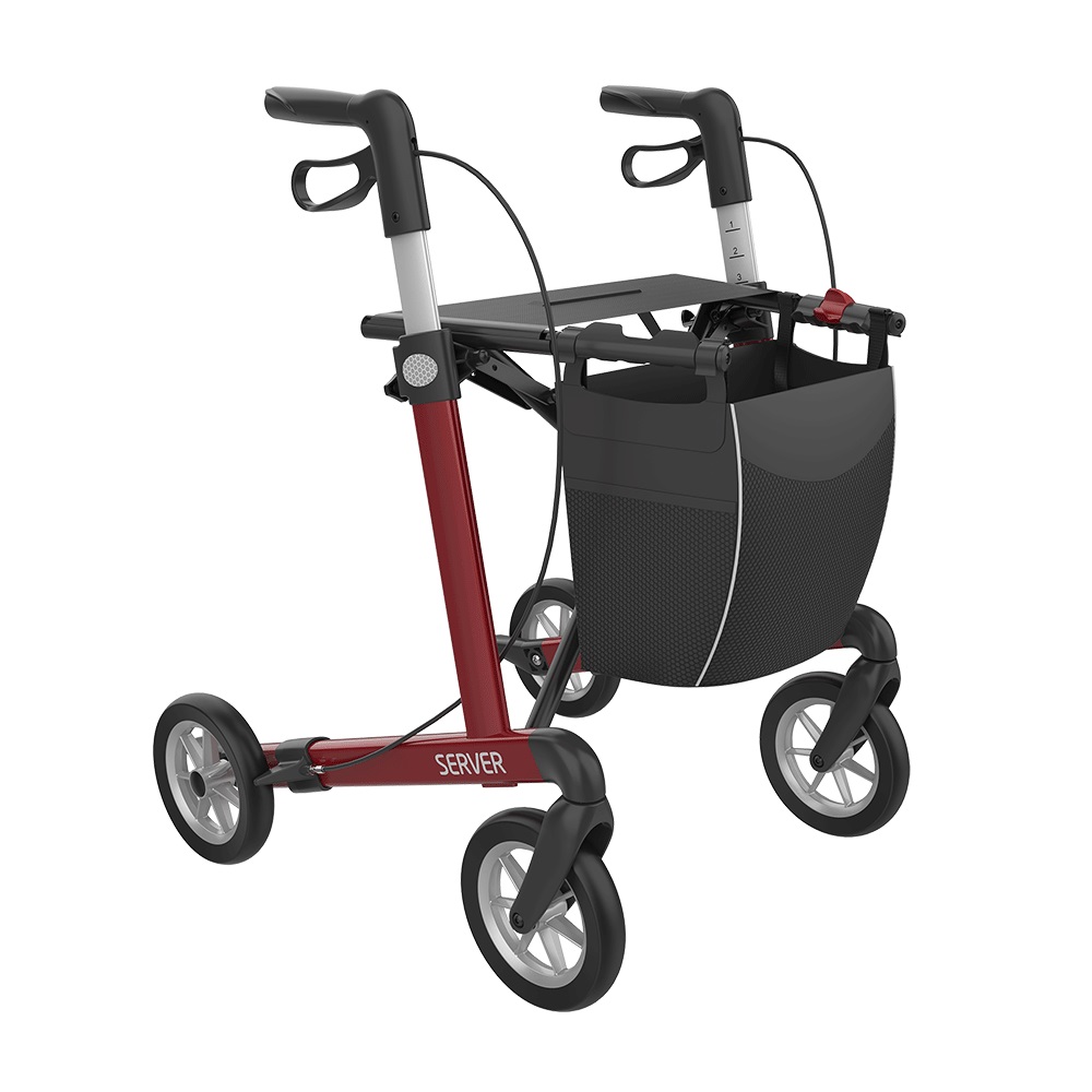 server_l_01_srwrl600up_winerot_front-right Rollator Server Rød med Soft hjul - Billede 1
