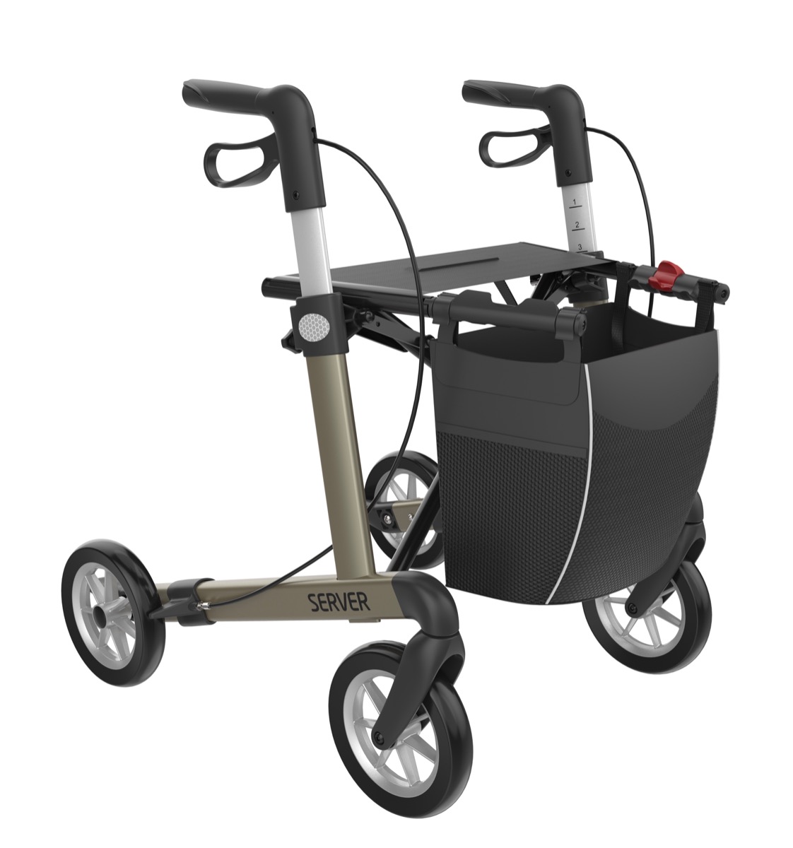 server_m-champagne-soft_wheels-front_right Lav Rollator Server Champagne Soft hjul - Billede 1