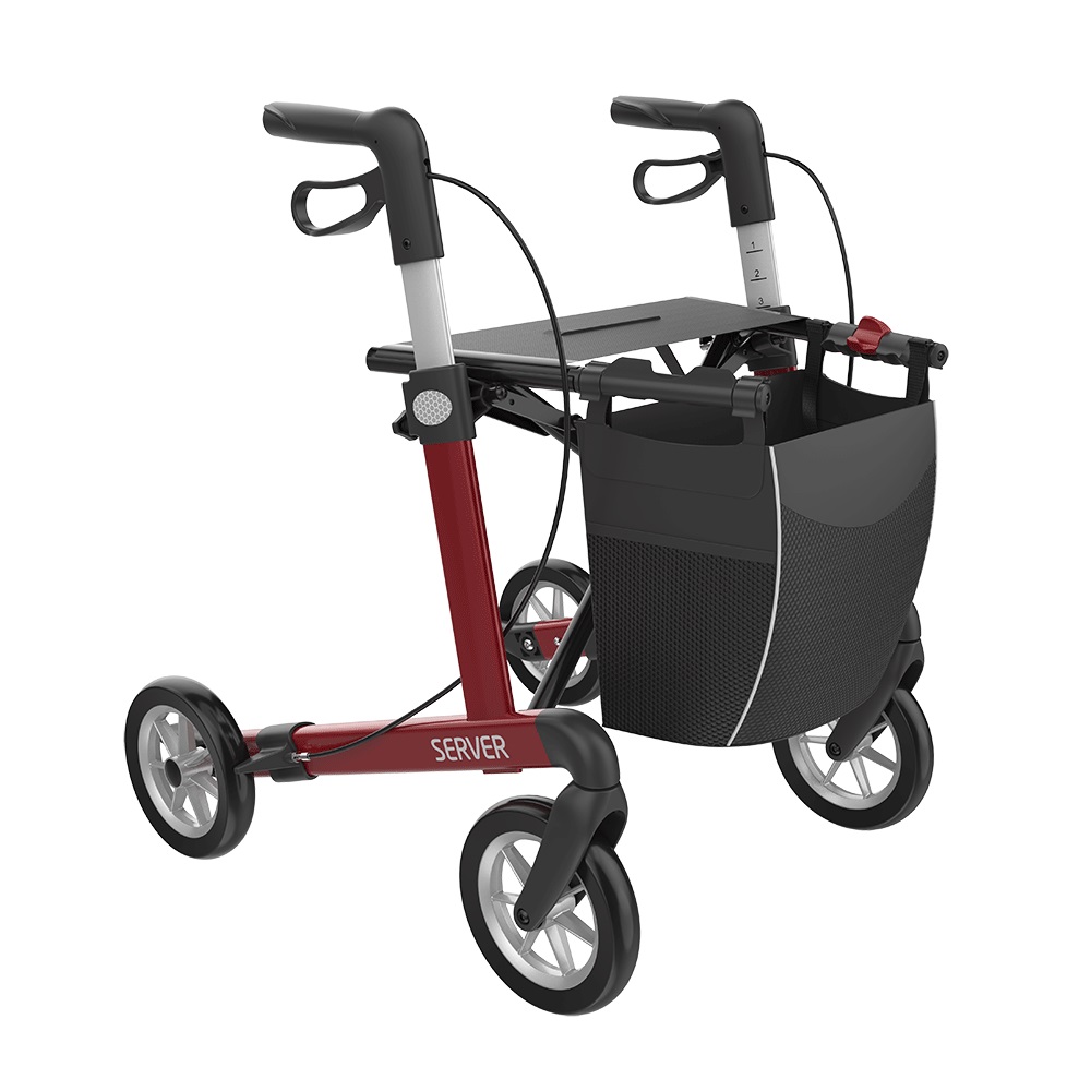 server_m_01_srwrm550up_weinrot_front-right Lav Rollator Server Rød med Soft hjul - Billede 1