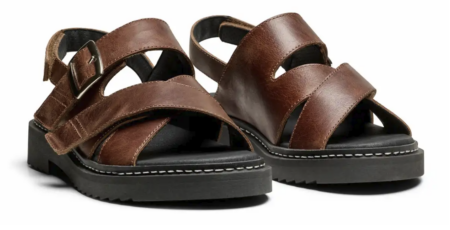 New Feet Dame Sandal med velcro, glat læder, Brun