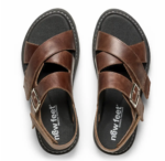 New Feet Dame Sandal med velcro, glat læder, Brun - Billede 2