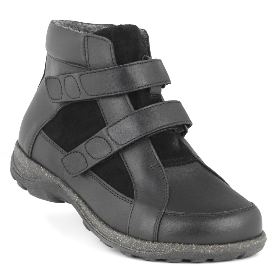 New Feet Bred Støvle sort m/velcro og stretch