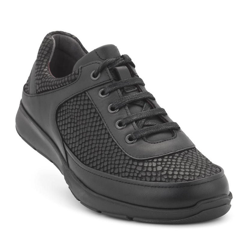 New Feet Sort Snøresko Med Strukturskind